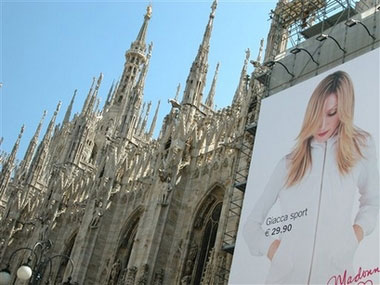 Madonna poster at the Duomo in Milan