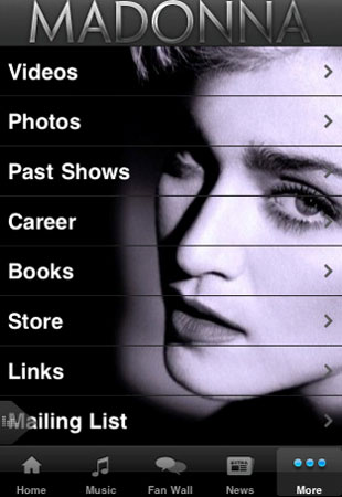 Madonna's official app for iPhone and Android mobile phones