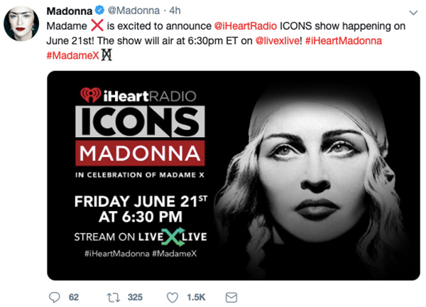 Madonna announces intimate iHeartRadio show in NYC on June 21
