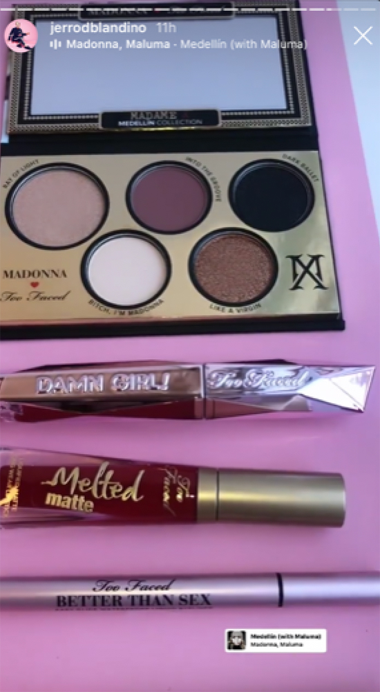 Jerrod Blandino previewed the Madame X Too Faced make-up kits on Instagram