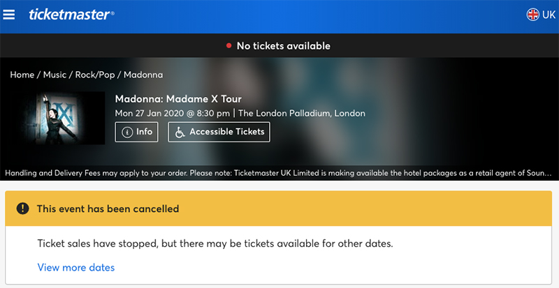Opening show in London is cancelled