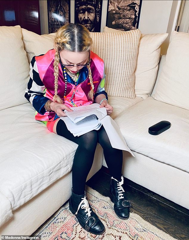 Supervising: The two-time Golden Globe winner - turning 62 this Sunday - Instastoried snaps of herself reading what appeared to be a full script on her lap