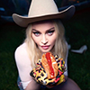 Madonna and family having a photoshoot during a trailer trash family BBQ