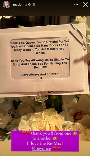 Beyonce sends flowers to Madonna