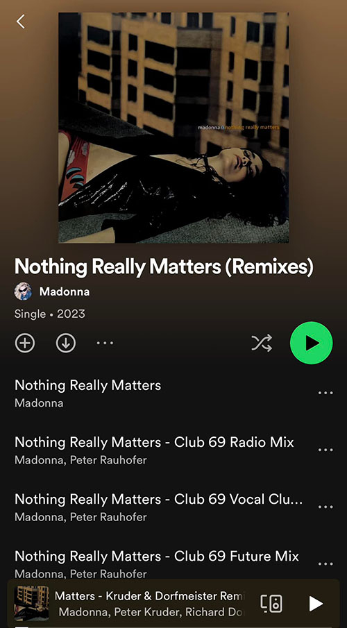 Remixes for Nothing Really Matters available on digital platforms