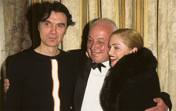 David Byrne, Seymour Stein and Madonna. Credit: Kevin Mazur/WireImage
