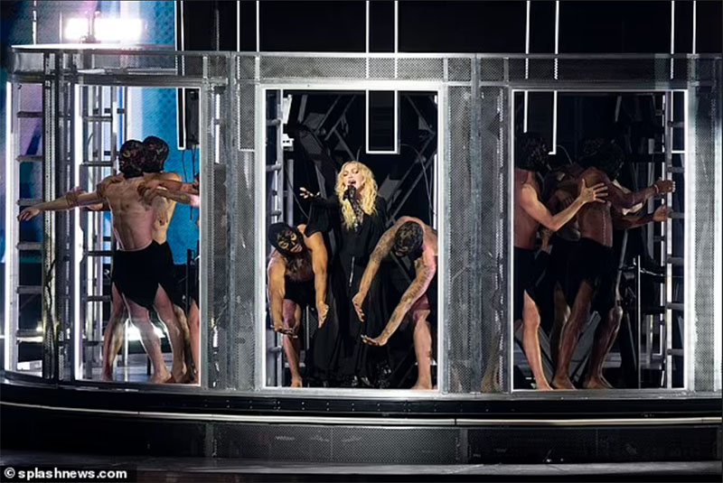 Madonna and her dancers during the Celebration Tour in London