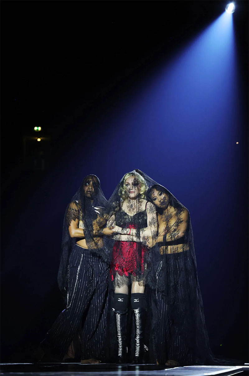Madonna on stage in London. No press photographers were allowed in Antwerp (Photo by Kevin Mazur/WireImage for Live Nation)