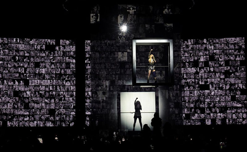 Madonna performs Live To Tell on her Celebration Tour. Photo by Kevin Mazur.