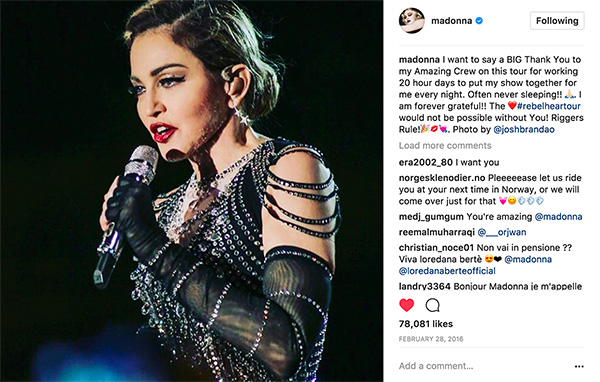 Madonna used several photos by Josh on her Instagram